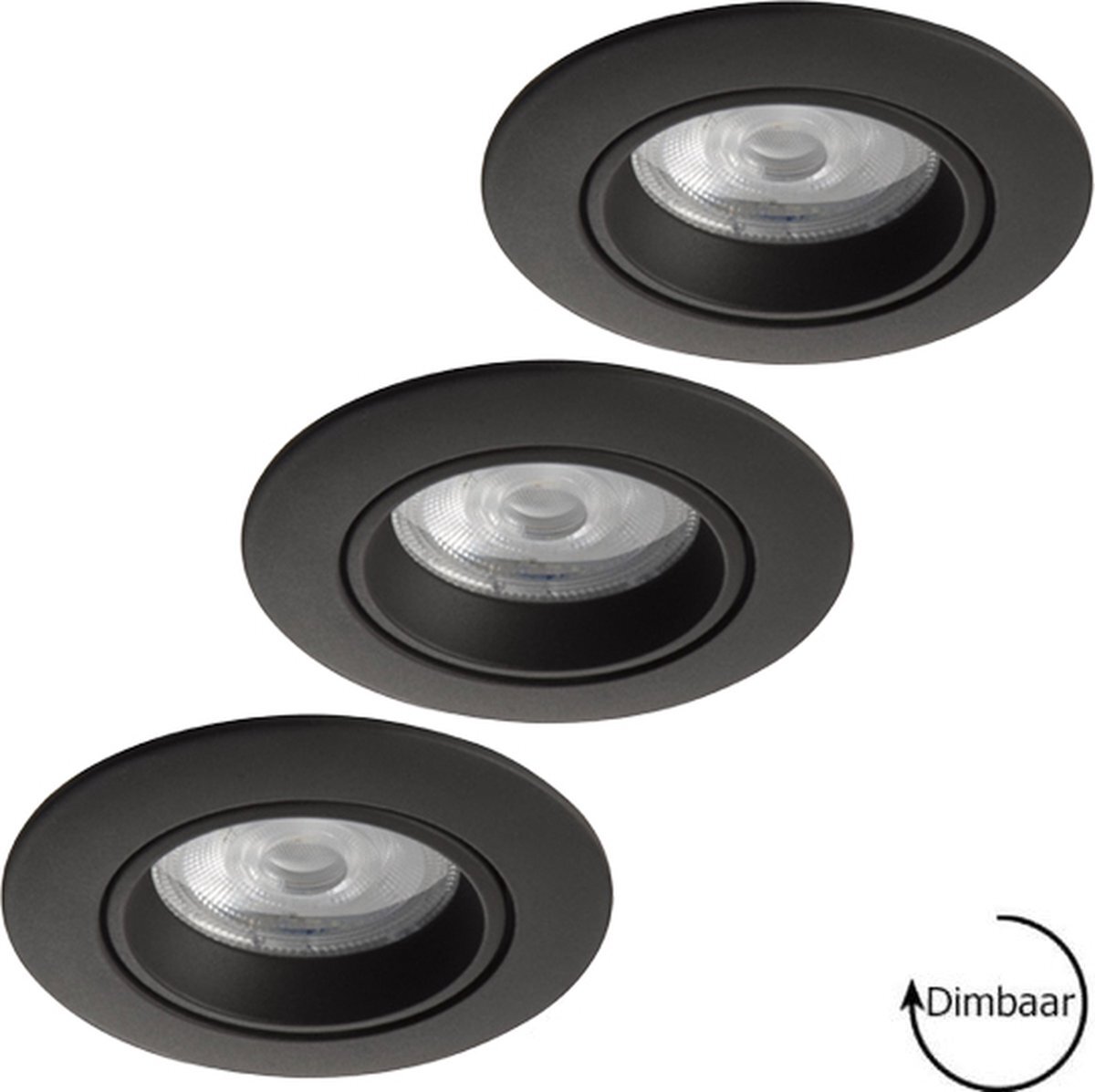 Lybardo LED inbouwspots - 3-pack - Spotjes inbouw - Costa - Kantelbaar - Zwart + Master GU10 LED spot - 5.5 watt - Dimbaar - 2700K warm wit