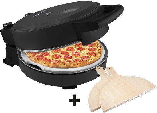 Bestron Turbo Pizzaoven - Elektrische pizzaoven met 320°C, pizzasteen, houten spatels - Matzwart