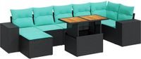 vidaXL 8-delige Loungeset met kussens, polyrattan, zwart