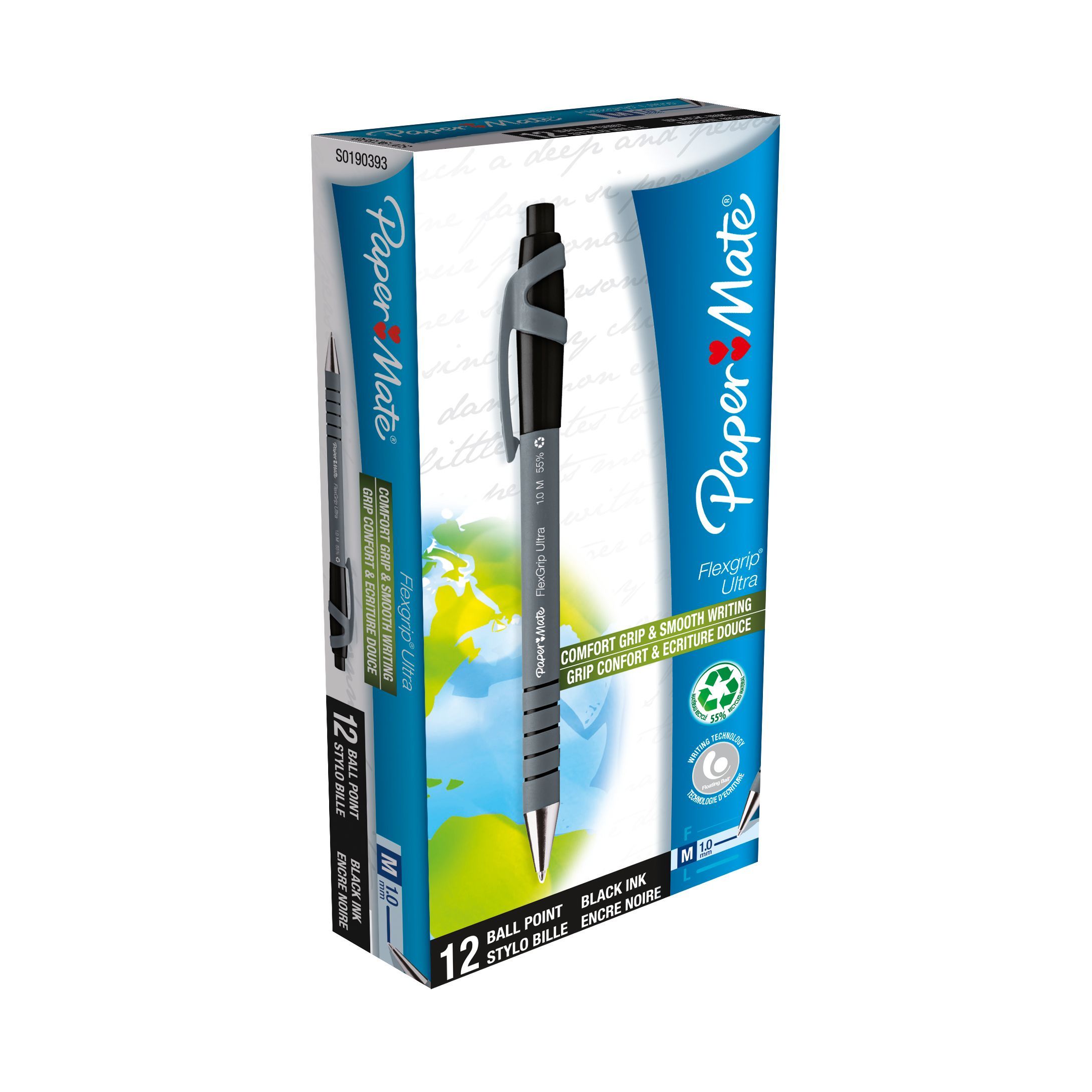 Paper Mate FlexGrip Ultra RT - Zwarte Intrekbare Balpen - Medium - 12 stuks