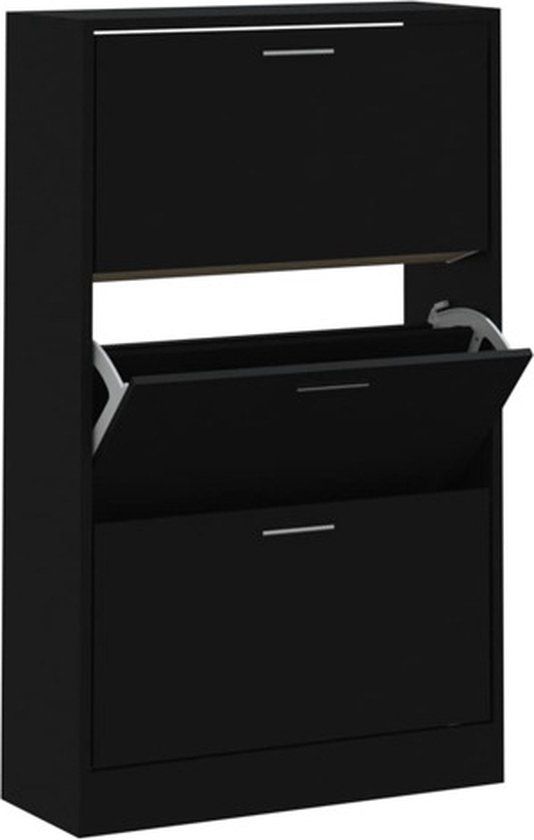 vidaXL Schoenenkast - Bewerkt Hout - Zwart - 63x24x103 cm