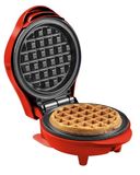 Bestron AMW500R wafelijzer, compact, rood, antiaanbaklaag van siliconen, zonder PFAS, hittebestendige handgrepen, controlelampjes, platen Ø 12,5 cm