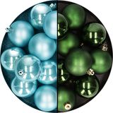 Kaemingk B.V. Boules de Noël 24x pc - mix vert foncé/bleu glace - 6 cm - plastique
