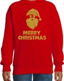 Bellatio Decorations Kersttrui voor jongens/meisjes - Merry Christmas - rood - glitter goud 134/146