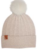 Stone Valley Merino wollen Muts in Beige met Pompon