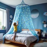 UB-STORE Blauwe Klamboe met 67 Glow in the Dark Sterren - Blauw Hemelbed voor Kinderkamer of Volwassenen - Sterrenhemel Sluier, Hemeltje en Bedtent - Baby Muggennet Decoratie