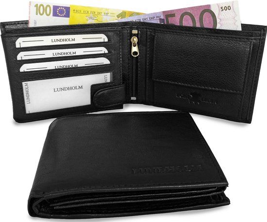 Lundholm Heren Portemonnee - Zwart Leer - RFID - 13 Pasjes - Billfold