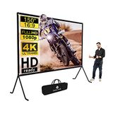 Projectiescherm (150 inch), Oprolbaar Projectiescherm met Standaard 16: 9 HD Opvouwbare Binnen- en Buitenprojectie, Videoprojectiescherm voor Thuis, Feest, Kantoor, Klaslokaal