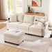 OKWISH Canapé d'angle 213x139 cm - Canapé 3 places en L avec espace de rangement - Connexion USB - Bois - Beige
