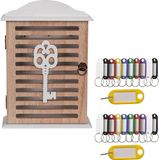 Boîte à clés en bois sans marque avec 20 étiquettes de clés - 19 x 28 cm