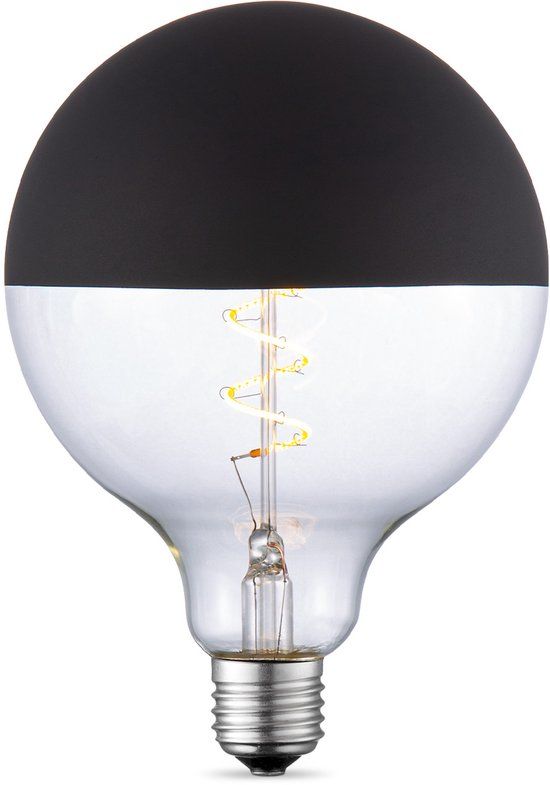Home Sweet Home Edison Vintage E27 LED filament Spiraal lichtbron - Globe - Helder - zwart - 12.5/12.5/17cm - G125 - Vintage LED lamp - Dimbaar