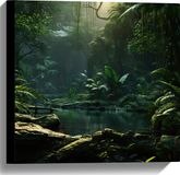 Merkloos / Sans marque Take your time Canvas - Jungle - Tropisch - Bloemen - Planten - Water - Groen - 40x40 cm Foto op Canvas Schilderij (Wanddecoratie op Canvas)