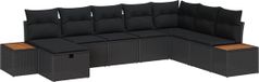 vidaXL Tuinbank Set 8-delig Zwart Polyrattan