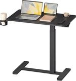 Songmics VASAGLE Bijzettafel op Wielen, Tafelblad 80 x 45 cm, Verstelbare Hoogte | Mobiele Hoge Tafel, 2 Bekerhouders, Telefoon- of Tablethouder, Inkt zwart, BALOK Collection LSD601BZ01