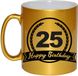 Bellatio Decorations Gouden Happy Birthday 25 years cadeau mok / beker met wimpel - 330 ml - keramiek - verjaardags koffiemok / theebeker
