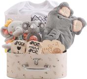 Merkloos Baby Cadeau Set Pasgeboren - Geboorte Baby Art Bathing Handdoek Mijlpaal Babydeken Romper Socks Baby Wood Gehecht Grenzende Rammelaarspeelgoed (Voor Jongen）