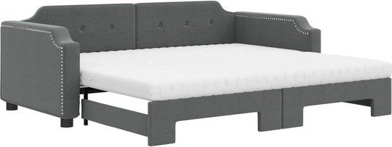 vidaXL Slaapbank met onderschuifbed en matrassen - 100x200 cm - Stof - Donkergrijs