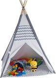 Relaxdays Tipi Speeltent Kind - Indianentent - Wigwam - Grijs/Bruin