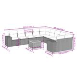 vidaXL 11-delige Loungeset met Kussens Poly Rattan Grijs