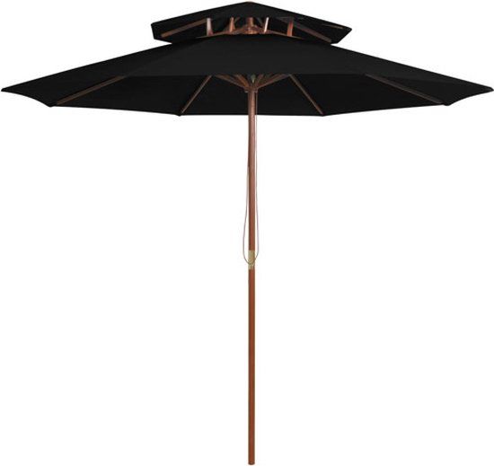 vidaXL Dubbeldekker Parasol met Houten Paal 270 cm Zwart