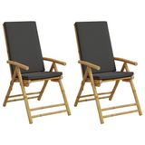 vidaXL Tuinstoelen 2 stuks Bamboe Gecapitonneerde zitting Grijs