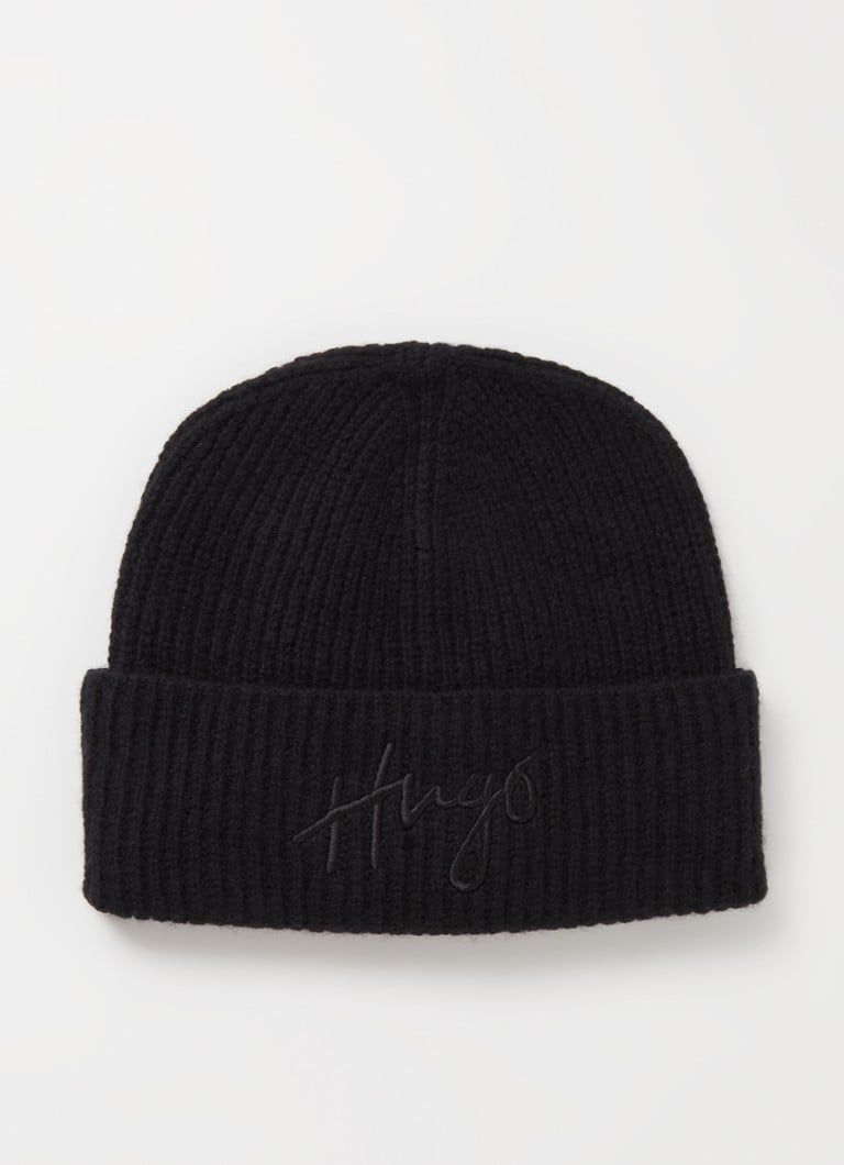 HUGO BOSS Socially Ribbed Wool-Blend Beanie with Logo Embroidery