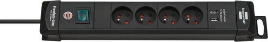 Brennenstuhl Premium-Line Stekkerdoos - 4-Voudig Zwart met USB - 1.8m