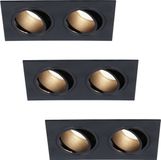 HOFTRONIC Mallorca - Set van 3 LED Inbouwspots Dubbel - GU10 4000K - Zwart - Kantelbaar en Dimbaar