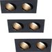 HOFTRONIC Mallorca - Set van 3 LED Inbouwspots Dubbel - GU10 4000K - Zwart - Kantelbaar en Dimbaar