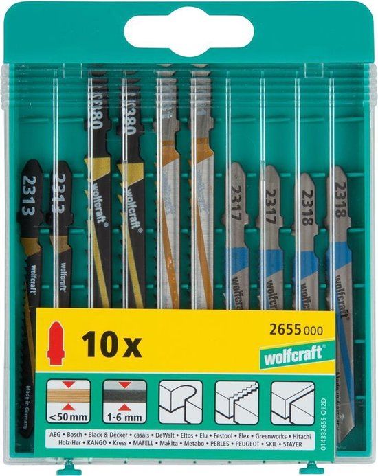 wolfcraft - Set decoupeerzaagbladen 10-delig, T-schacht