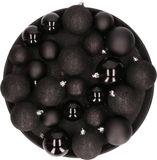 Cosy&Trendy Billiet - Vanlaere Kerstversiering set kerstballen zwart 6 - 8 - 10 cm - pakket van 40x stuks - mat/glans/glitter mix