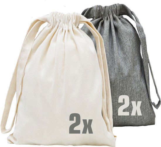 Set van 4 Kerstcadeauzakjes Nordic Stijl - 32x32 cm - Grijs