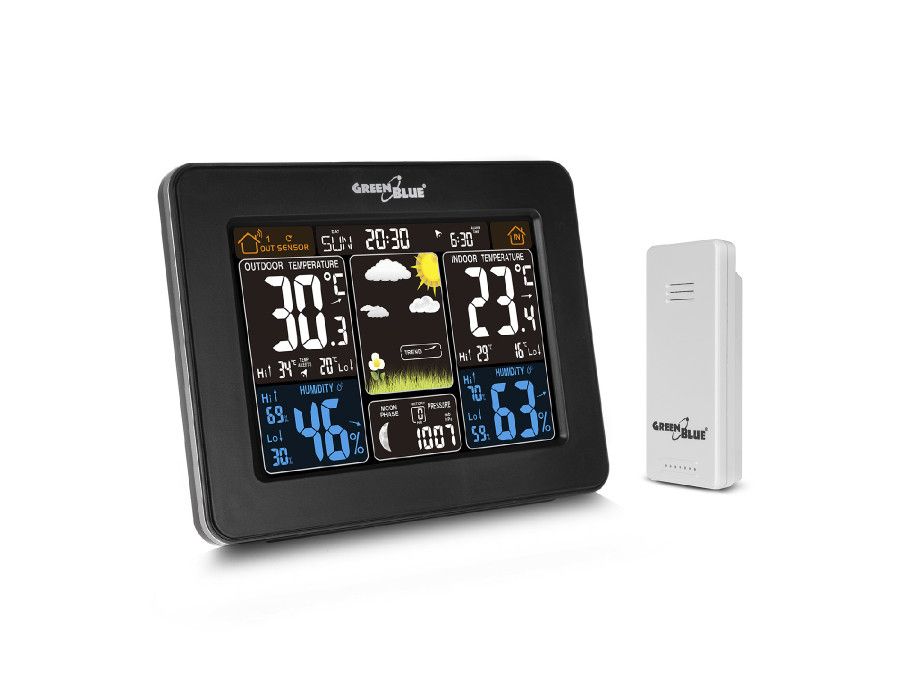 GreenBlue 46004 Weather Station - Black - with Barometer, Hygrometer, Thermometer, and DCF Radio Clock