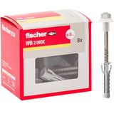 Fischer WB 2 roestvrijstalen pluggen voor toilet en bidet, verticaal gat, 8 stuks, schroef van roestvrij staal AISI 430 en vernikkelde moer