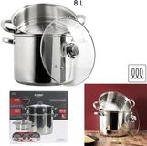 HOME DECO FACTORY Couscouspan 8 Liter – RVS Couscoussière 2-laags met Stoominzet & Glazen Deksel – Geschikt voor Inductie – Stoompan voor Couscous, Groenten & Gerechten – Zilver