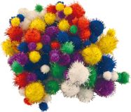 Merkloos Pompons glitter - 200x - gekleurd - 10-25 mm - hobby/knutsel materialen