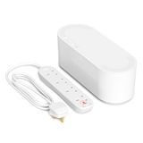 D-Line Kabeldoos met 4 stopcontacten, 2 m, verlengsnoer, 13 ampère overspanningsbeveiliging, kabelbeheeroplossing, tv-draad netjes, bureaukabelorganizer - klein, wit