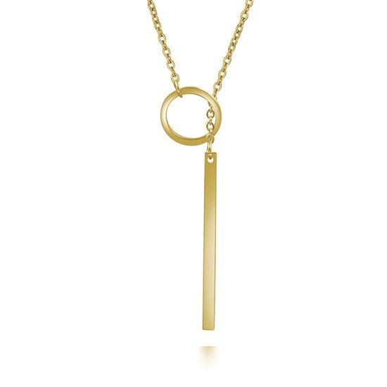 LGT JWLS Lookinggoodtoday Hippe Staaf ketting Edelstaal Bar T met Cirkel Goudkleurig