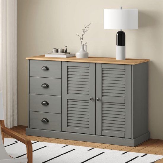 vidaXL Dressoir VIGO 113x40x75 cm massief grenenhout grijs