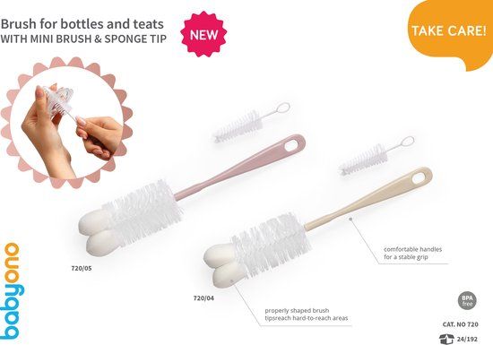 BabyOno Flessen- en spenenborstel met mini-borsteltje