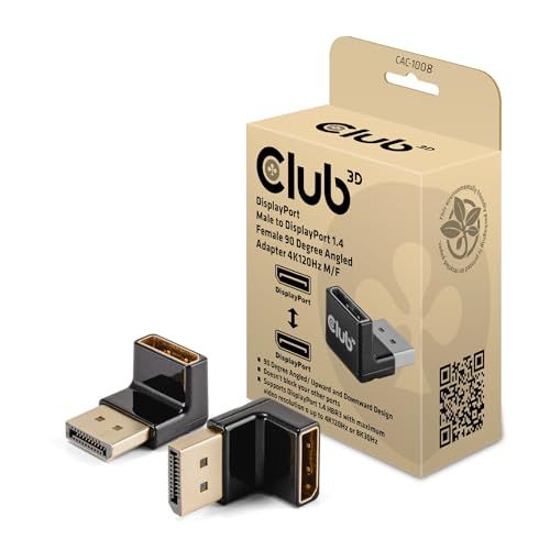 Club3D CAC-1008 DisplayPort Adapter - DP Male to DP Female - 4K120Hz - 90 Degree