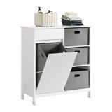 SoBuy BZR77-W Badkamerkast Wit – Kast met Kantelbare Wasmand, Lade & 3 Compartimenten – Staande Waskast 80×38×91 cm voor Badkamer