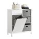 SoBuy BZR77-W Badkamerkast Wit – Kast met Kantelbare Wasmand, Lade & 3 Compartimenten – Staande Waskast 80×38×91 cm voor Badkamer