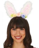 Fiestas Guirca Verkleed diadeem paashaas/bunny oren - wit bloemen- meisjes/dames - Carnaval