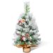 himaly Kunstkerstboom, 60 cm, klein, met sneeuwvlokkendecoratie, dennenappels, rode bessen, dennenbladeren, 80 punten, linnen katoen en cementbasis voor feestelijke sfeer