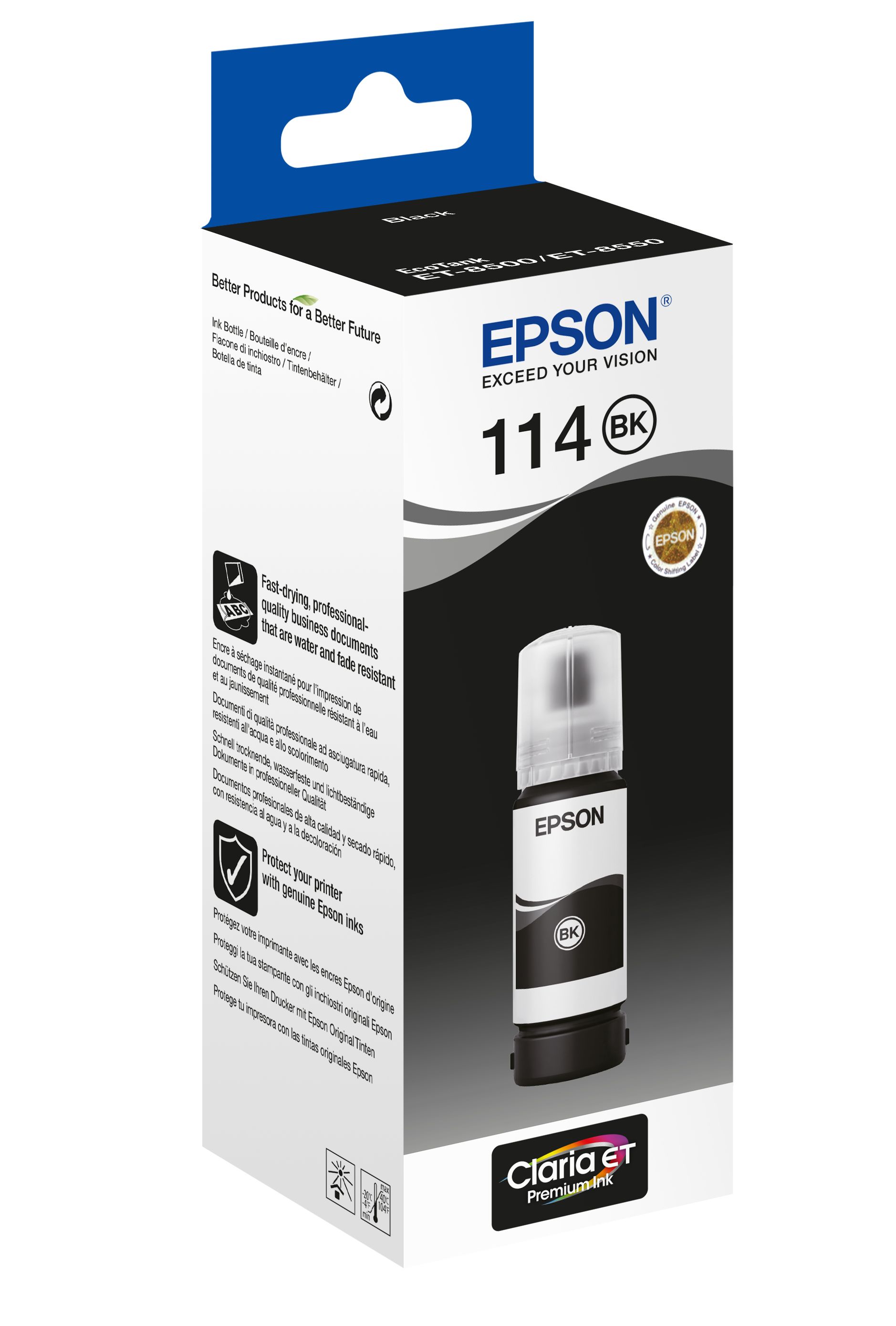 Epson 114 EcoTank Pigment Black Ink Bottle - Black - 70 ml - ET-8500