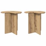 vidaXL Bijzettafel 2 stuks Artisanaal eiken Ø 39 x 38 cm Bewerkt hout