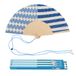 Fisura - Houten waaier met blauwe strepen en golven, modern handaccessoire met polsband inbegrepen, kleurrijke zomerstijl voor strand, reizen en festival, cadeau-idee voor dames, 42,5 x 23 cm