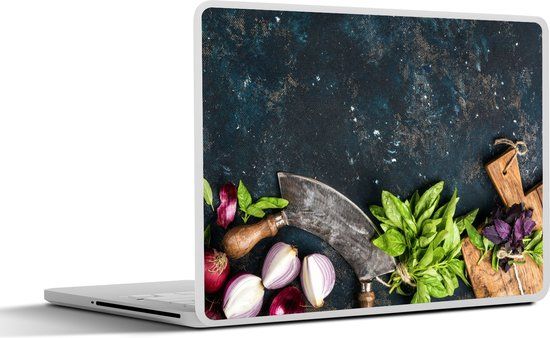 SleevesAndCases Laptop Sticker - 10.1 inch - Groente - Kruiden - Wiegemes - Ui - Specerijen - Rustiek - 25x18cm