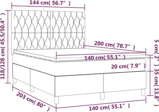 vidaXL Boxspring Bed - 140x200 cm - Donkergrijs - Stof - Met Matras